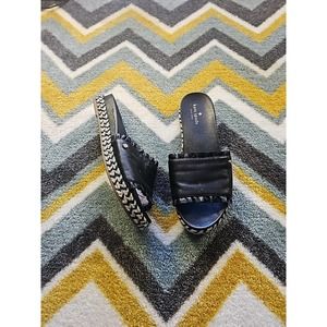 KATE SPADE Zahara Slide Espadrilles Black Leather Sandals - Women's Size 8.5 M